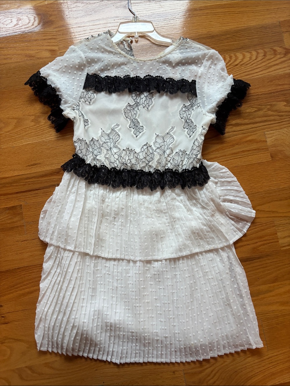 foxiedox White Dress with Black Lace Trim